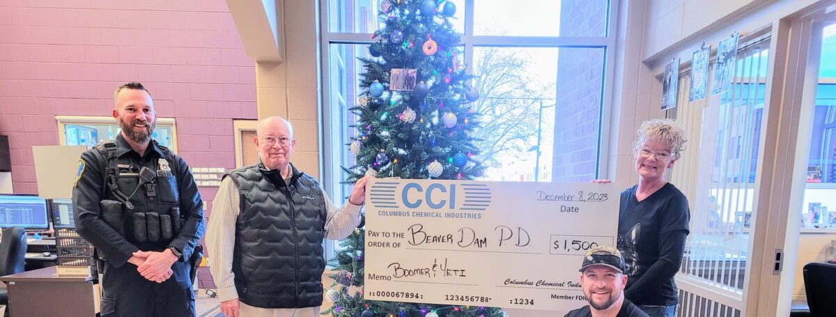 Boomer-BDPD-K-9-Unit Columbus Chemical Industries presents a donation to BDPD K-9 unit, December 2023